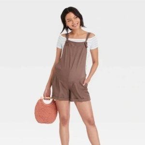 ISABEL MATERNITY Women's Brown Shortalls Short Bib Overalls NWT Size XL